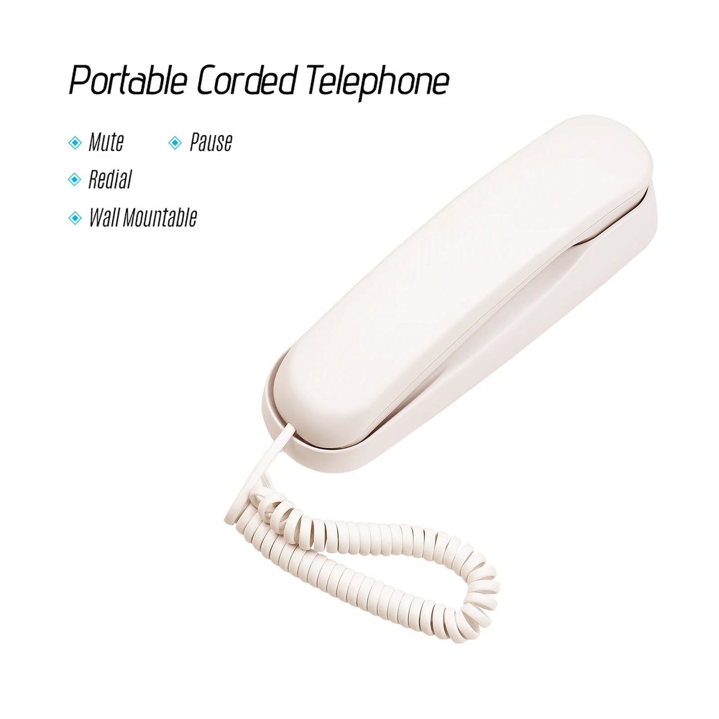Mini Corded Landline Phone | Wall Mountable, Mute & Redial