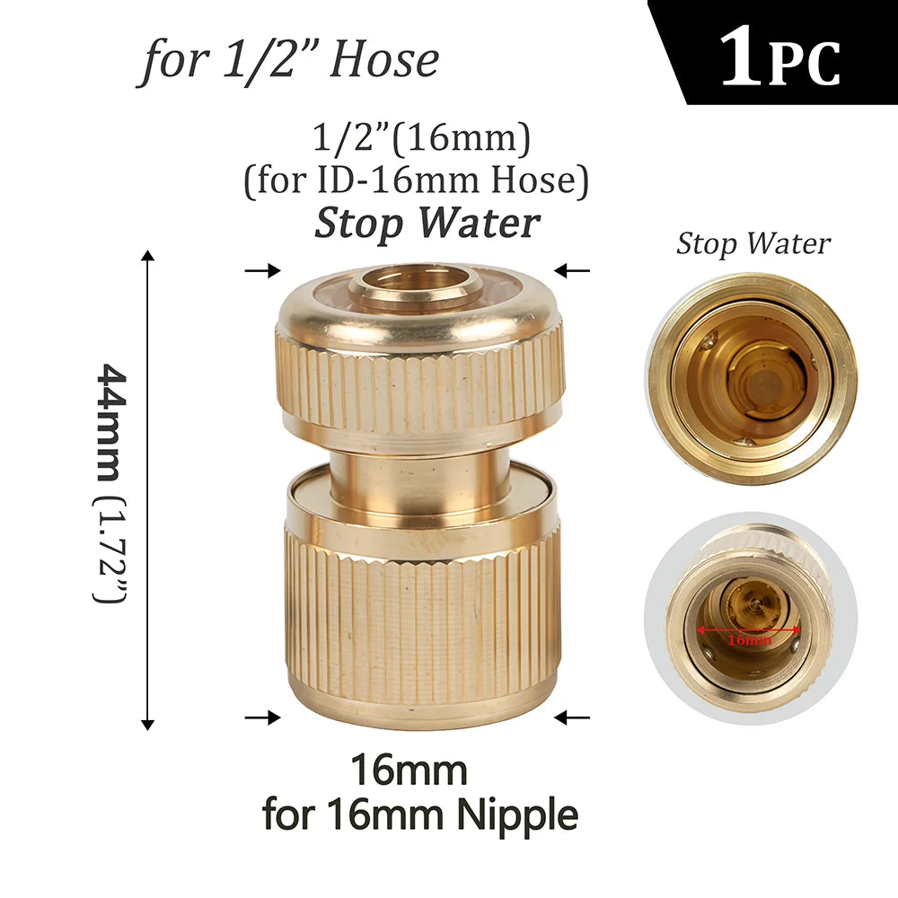 Quick Connector Water Pipe Tap Adaptor Fitting for 1/2"3/4"3/8"1/4" Irrigation Tube Water Stop Repair Joints Brass Garden Hose Peaceful Pleasures Health and Wellness D 1PCS