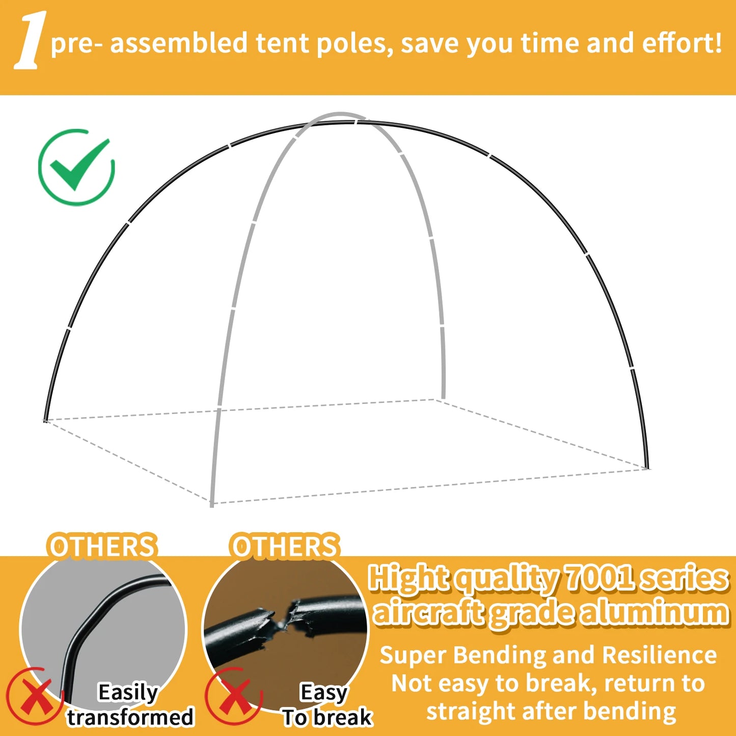 1Pcs Pre-Assembled Tent Pole Aluminum Alloy 3.6m 4.3m Camping Support Pole for Outdoor Hiking Tent Awning Shelter Frames Rods Peaceful Pleasures Health and Wellness