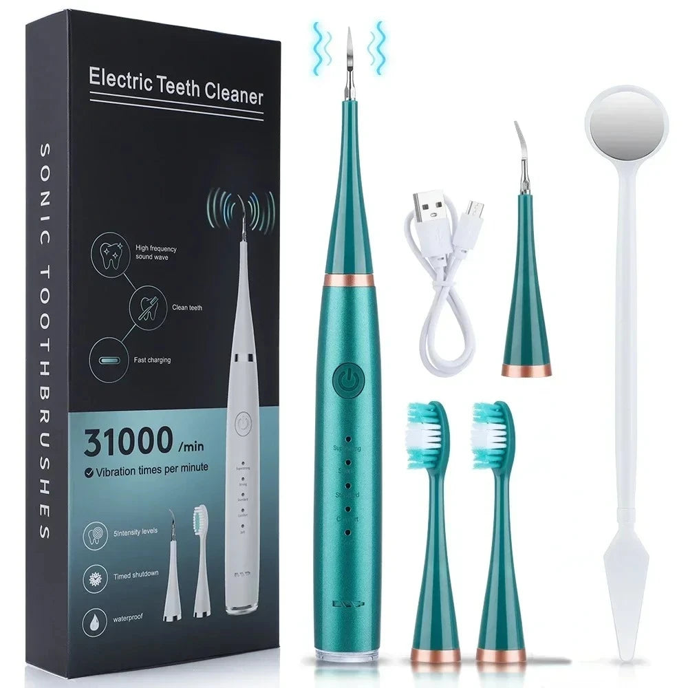 Sonic Electric Toothbrush 3-in-1 for Tartar Removal Teeth Whitening Oral Care with USB Charging and Replaceable Brush Head Peaceful Pleasures Health and Wellness Green
