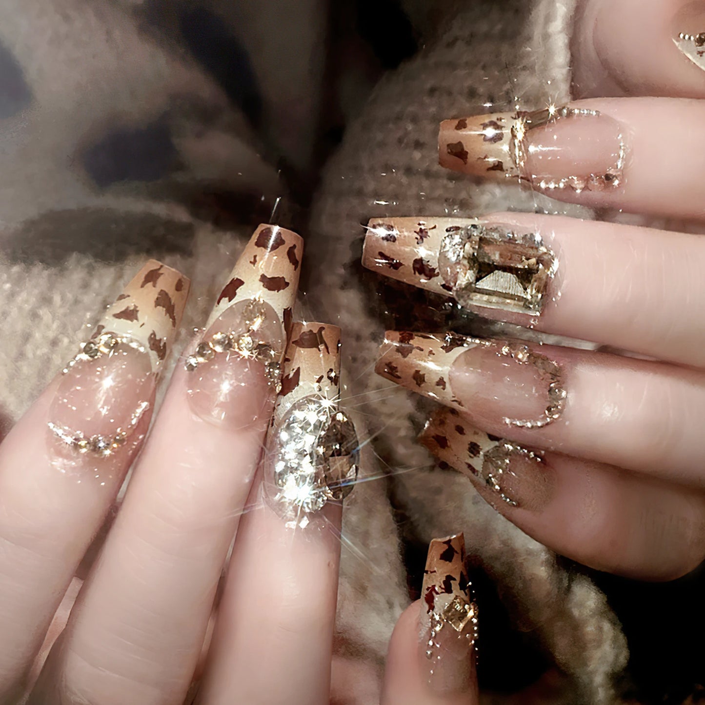 24pcs New Year Heavy Metal Press on Nails Chinese Bride Wedding Fake Nails Full Cover Wearable Shiny Large Crystal False Nails Peaceful Pleasures Health and Wellness style 6