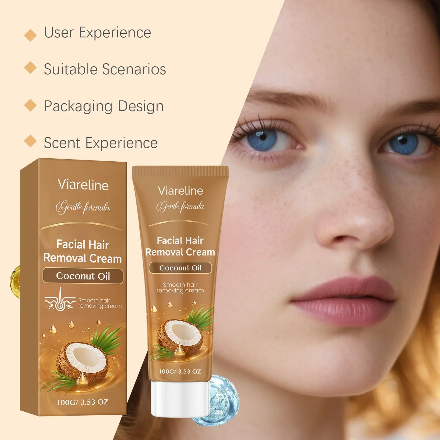 VIARELINE Coconut Oil Facial Hair Removal Cream – Painless