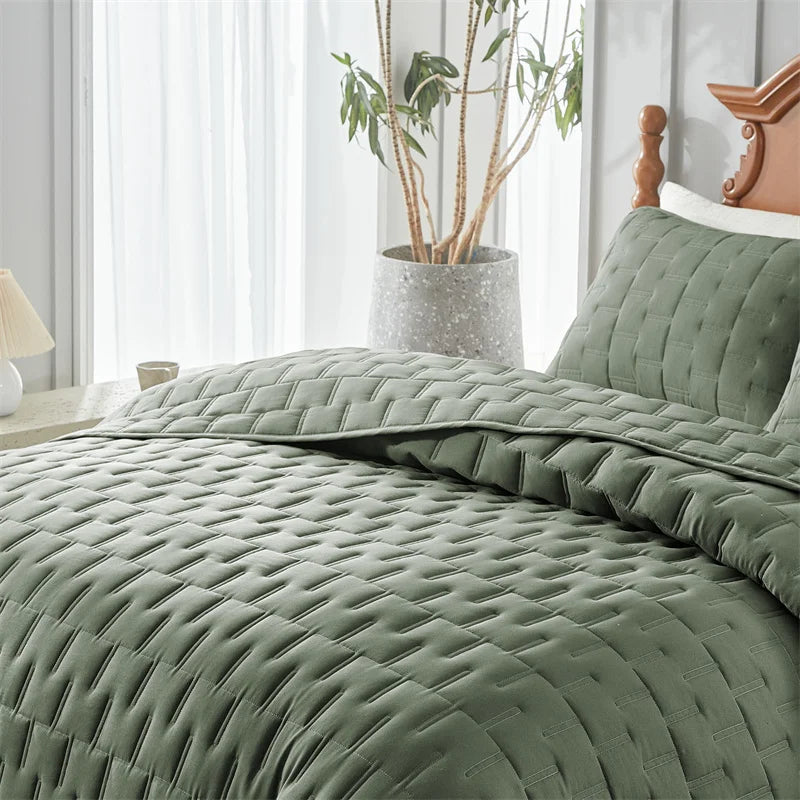 Quilt Bedding Sets, Lightweight Soft Bedspread Coverlet with Pillow Cases, Quilted Blanket Thin Comforter Bed Cover, All Season Peaceful Pleasures Health and Wellness Bedspread Green B Twin 176X230 cm