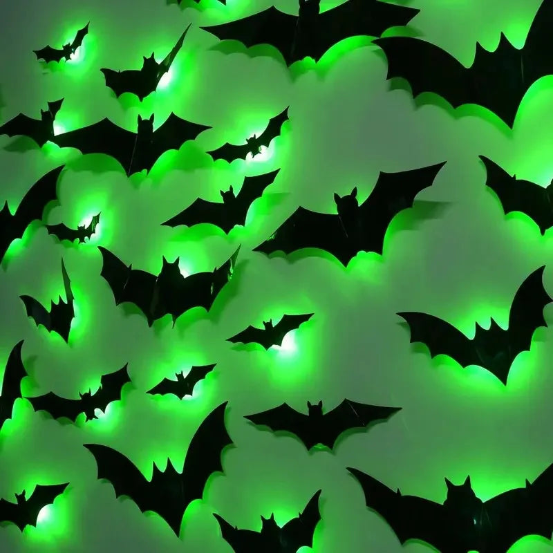 Halloween 3D LED Bat Wall Stickers | Purple Green Glow Decor