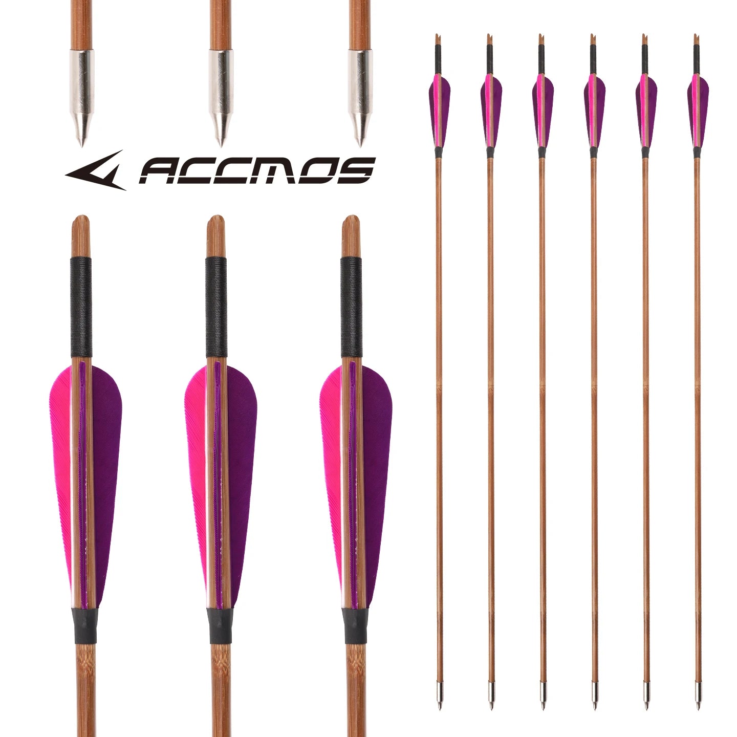 6 12 Bamboo Shaft Arrow 4-inch Purple Pink True Feather Bow Shooting