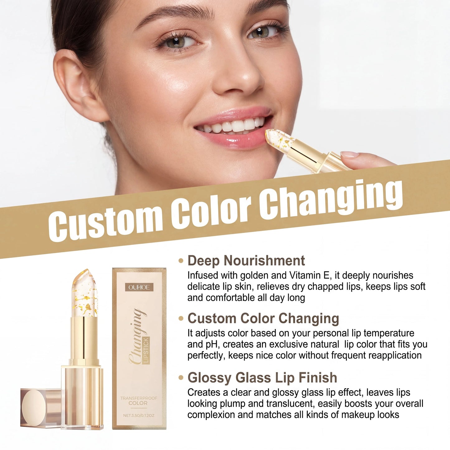Gold Foil Color Changing Lip Balm | Vitamin E Gloss – 3.5g