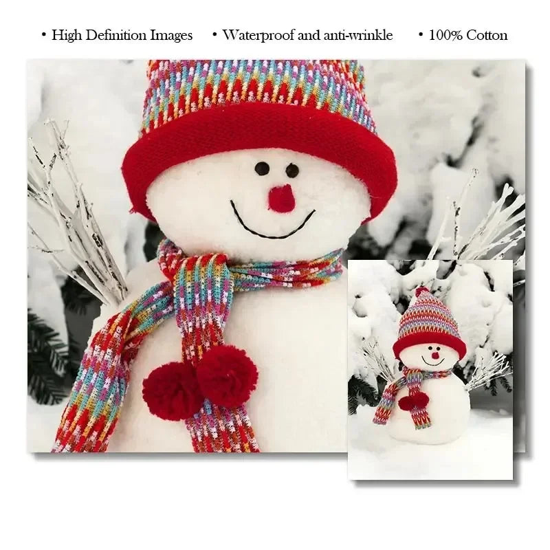 Christmas Snowman & Moose Canvas Wall Art | Winter Decor Print