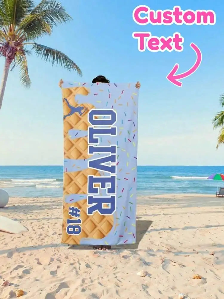 1pc Custom Text Ice Cream Baseball Beach Towel Soft Quick Dry Three Sizes Summer Travel Swim Gym Gift Women Men Peaceful Pleasures Health and Wellness Blue 60x120cm