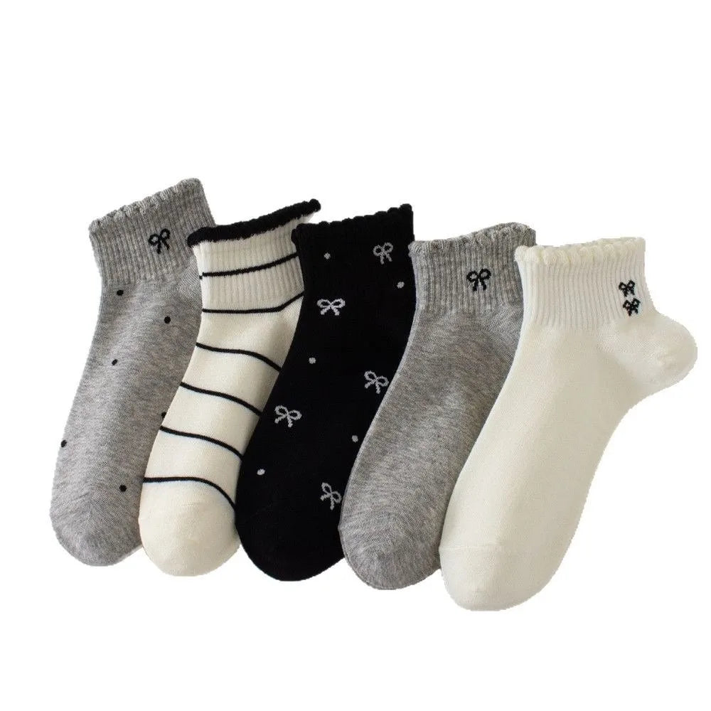 Kawaii Bow Low Cut Ankle Socks – 5 Pairs, Cotton, EU 36–40 Ankle Socks Peaceful Pleasures Health and Wellness One Size 5pairs