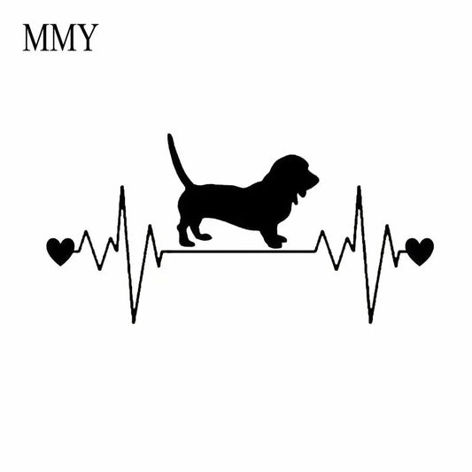 20.3cm*10.2cm Basset Hound Heartbeat Lifeline Window Bumper Car Sticker Decal Dog Peaceful Pleasures Health and Wellness black
