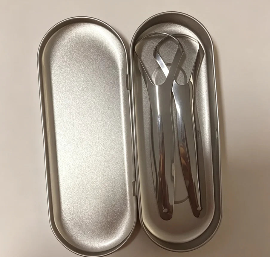 2pcs Stainless Steel Tongue Cleaners Gum Tongue Scraper for Adults Boys and Girls Tongue Care Tools Metal Tongue Scrapers family Peaceful Pleasures Health and Wellness 2pcs(Iron box