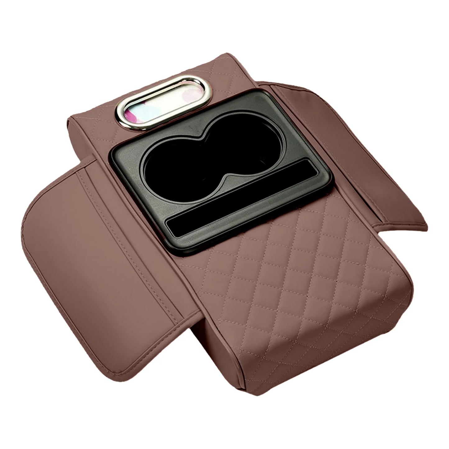 Universal Car Armrest Pad Convenient with Pocket and Tissue Box Bottle Holder Suitable for Truck SUV Van Peaceful Pleasures Health and Wellness Coffee Color