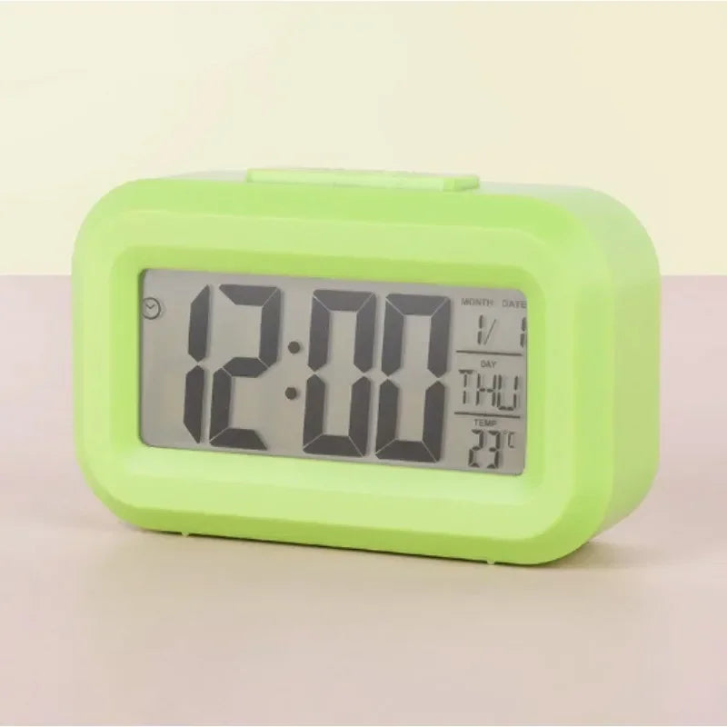 Modern LED Digital Alarm Clock with Calendar Temperature Display, Smart Desk Clock for Home Office Bedroom Decor, Snooze Night Peaceful Pleasures Health and Wellness green