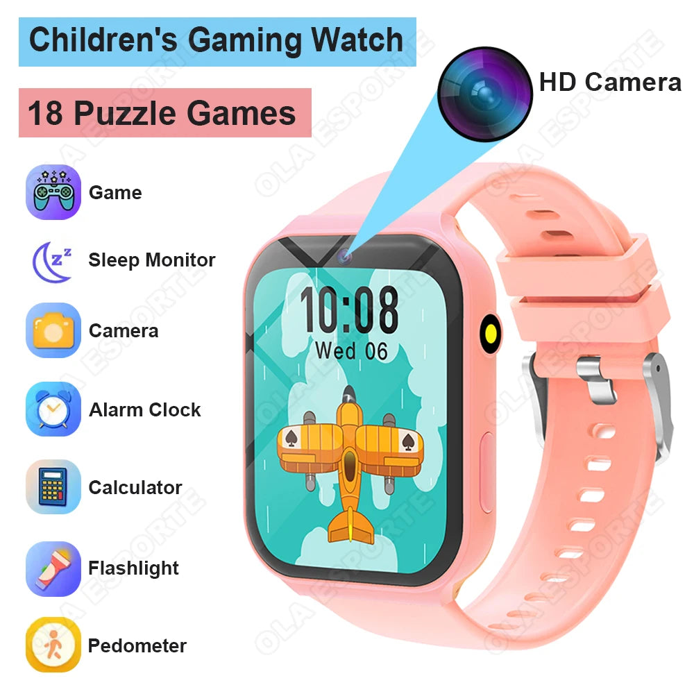 New Smartwatch For Kids HD Camera Flashlight Study Partners Multi Games Calculator Children's Day Birthday Gift Boys Girls HW12 Peaceful Pleasures Health and Wellness Pink Game watch for kids