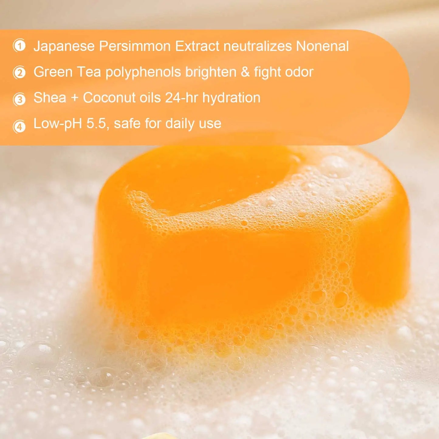 Persimmon Soap Bar for Body Odor Persimmon and Green Tea Extract For Men & Women Gentle on All Skin Types Natural Body Odor Soap Peaceful Pleasures Health and Wellness