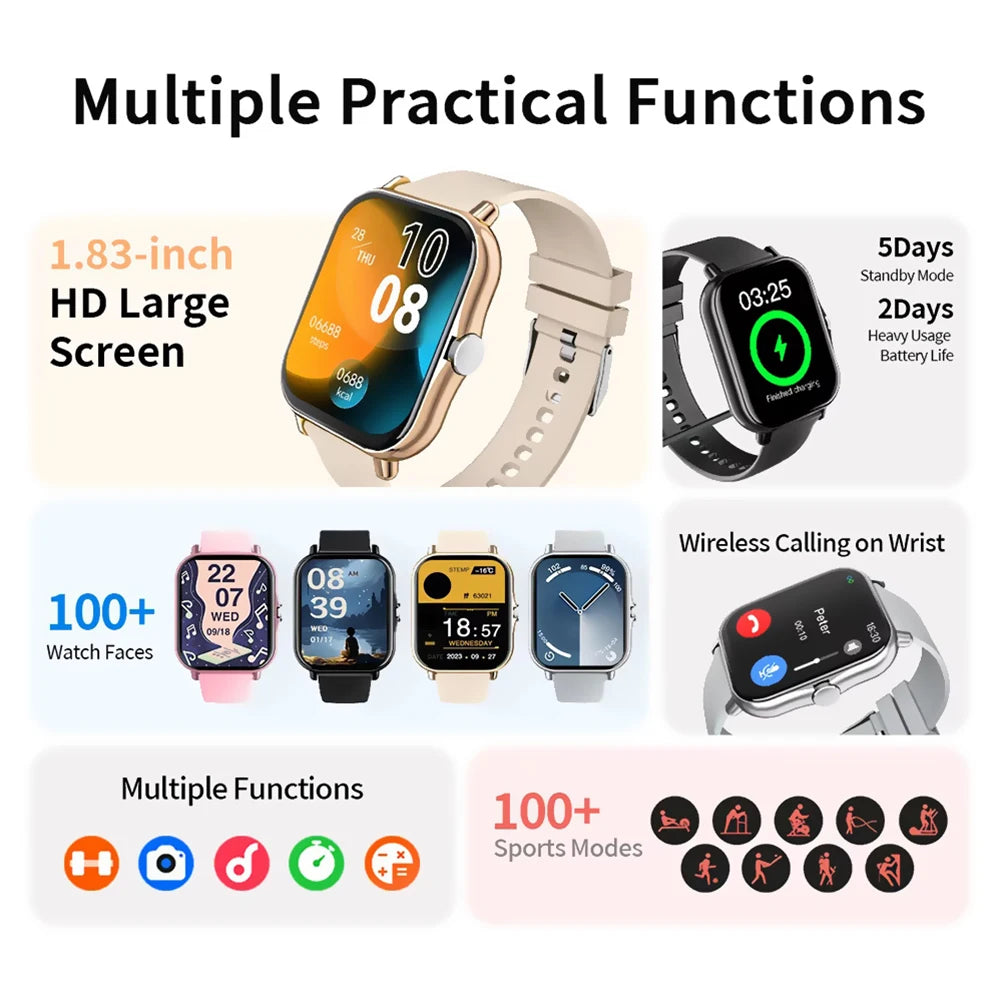 HW12 Smartwatch BT Calling, Health & Sleep Monitor, 1.83" HD