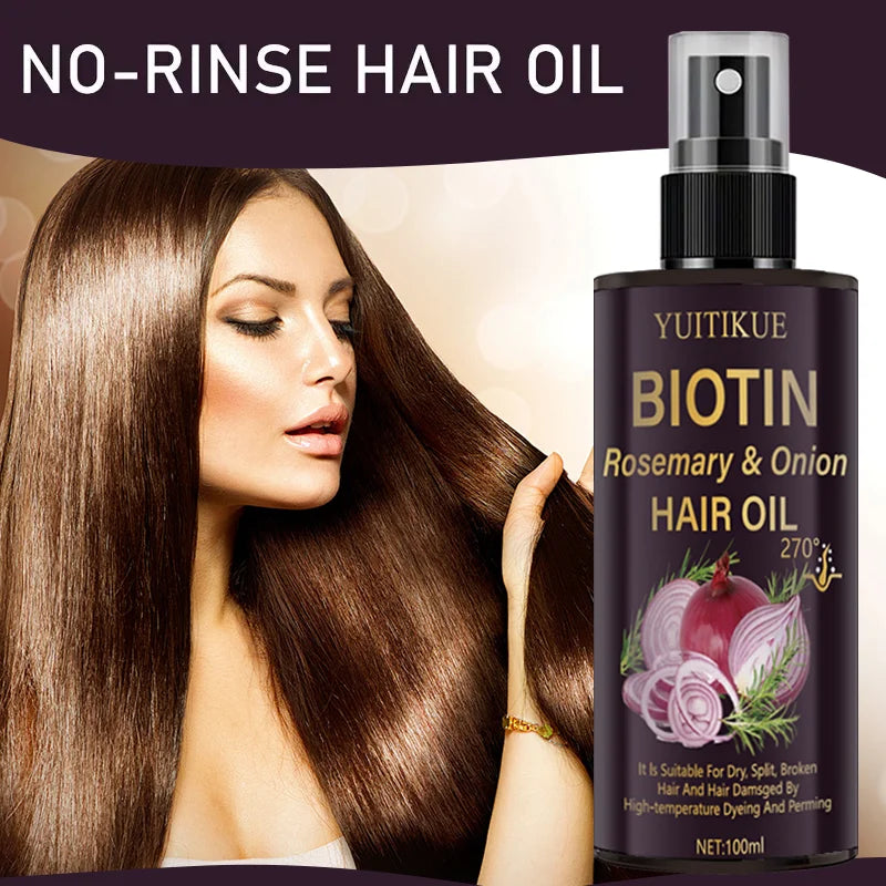 YUITIKUE Biotin Rosemary Onion Hair Oil - Repair Dry Split Broken Hair Damaged by Dye Perm Heat Protect Peaceful Pleasures Health and Wellness