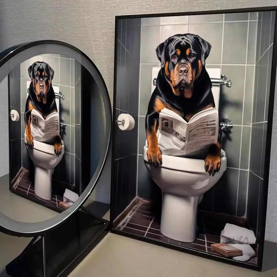 Canvas Print Wall Art for Pet Lovers,for Home Decor Bedroom,Kitchen,Living Room,Bathroom, Hotel 1pc Playful Dachshund on Toilet Peaceful Pleasures Health and Wellness T80320-03 40x60cm Unframed