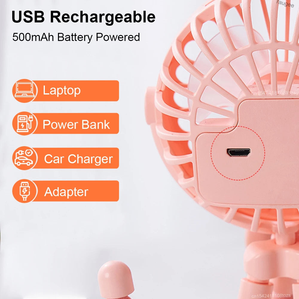 Baby Stroller Fan Portable Handheld 360° Rotate Flexible Adjustable Tripod Air Cooling Fan Rechargeable Baby Stroller Clip Fan Peaceful Pleasures Health and Wellness