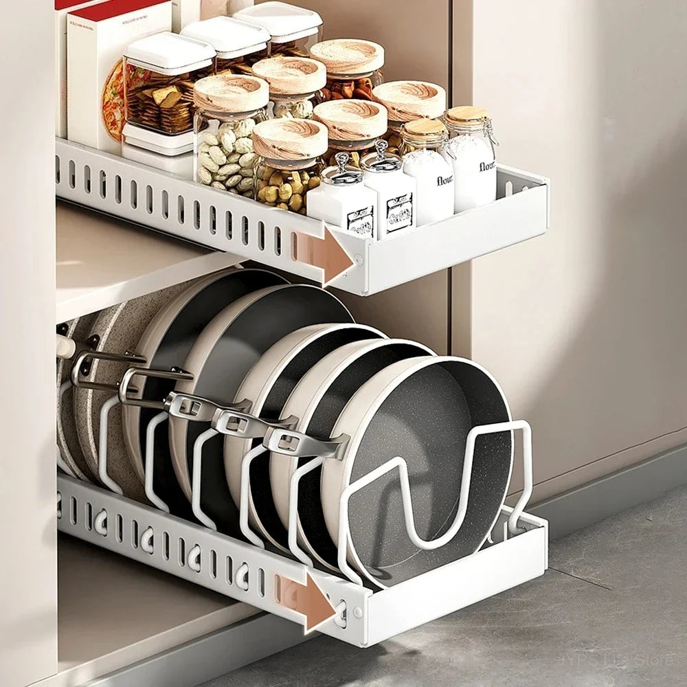 Pull-Out Pots & Pans Organizer | Sliding Cabinet Rack