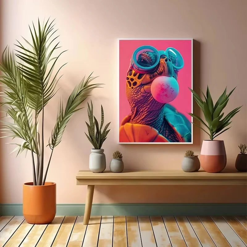 Cute Animals Pink Bubblegum Canvas Wall Art Print | Kids Decor