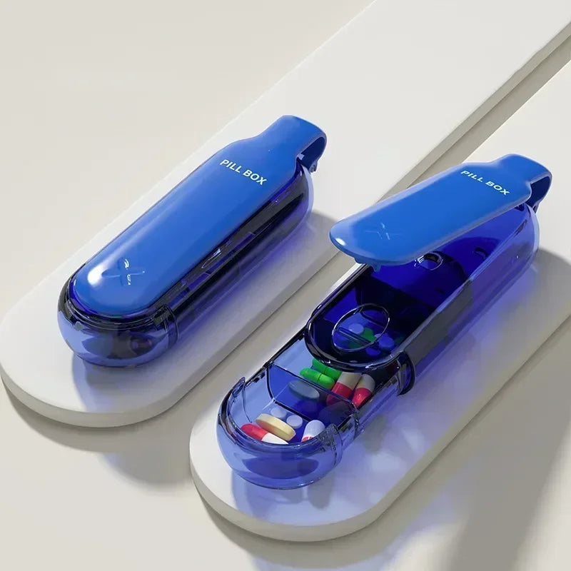 Portable Colorful 3 Spaces Medicine Case Health Care Container Case Pill Box Splitters Travel Pill Box Tiny Box Easy to Carry Peaceful Pleasures Health and Wellness Pro-Blue-1PCS