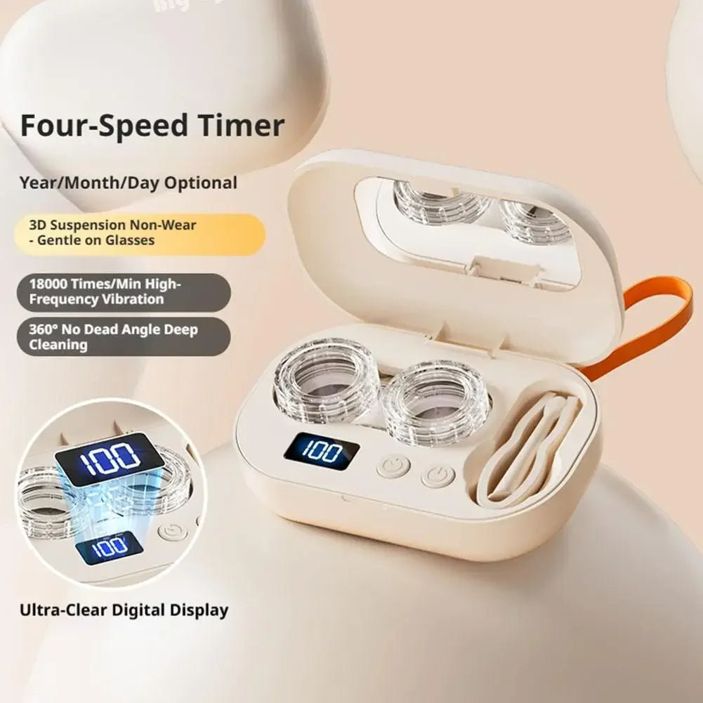 Rechargeable Portable Ultrasonic Contact Lens Cleaning Box, High Vibration 360° Sterilizer Washer for Disposable Soft RGP OK Len Peaceful Pleasures Health and Wellness