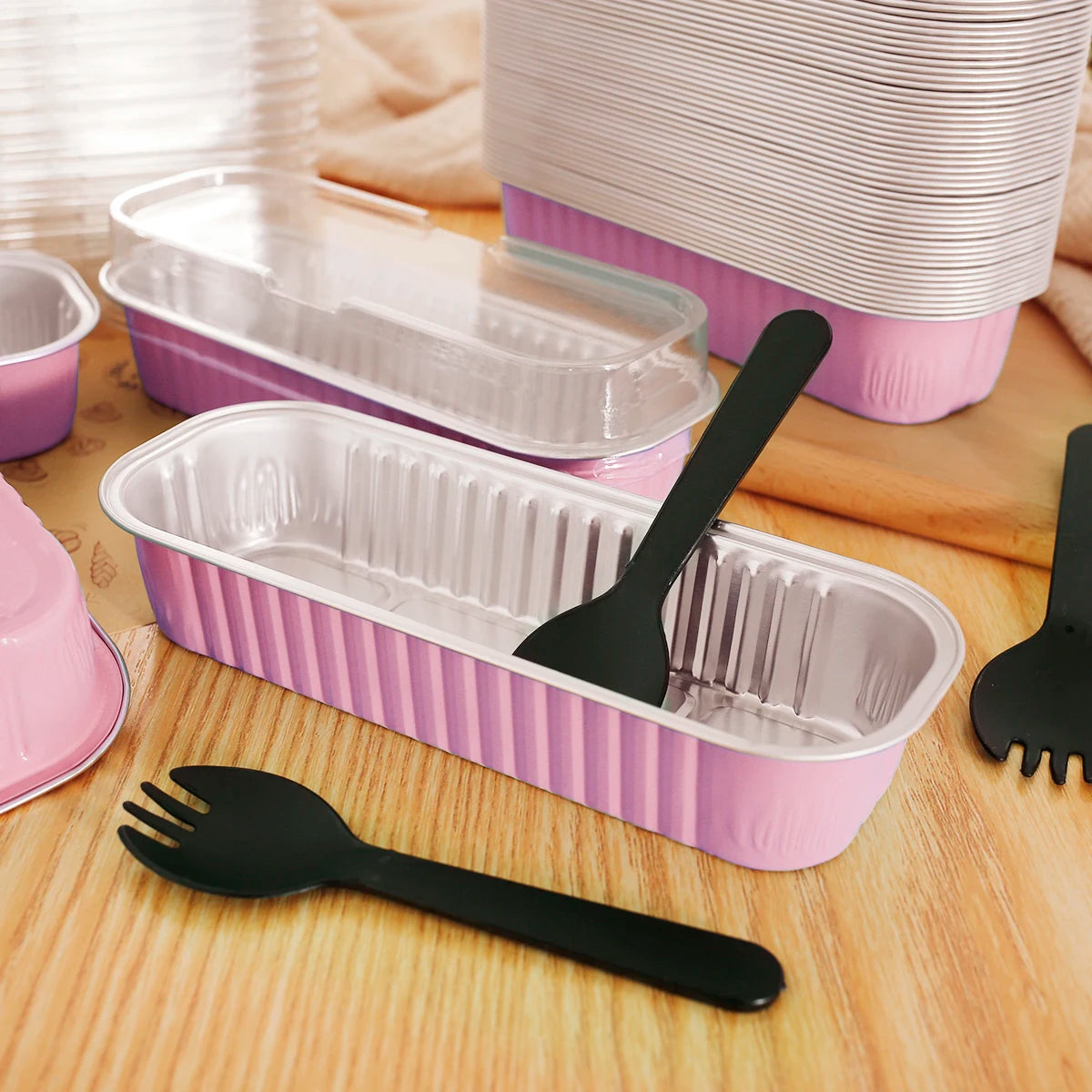 50-Set Mini Loaf Pans with Lids, Spoons & Sticker Roll | 6.8oz Aluminum Foil Baking Pans – Oven & Air Fryer Safe