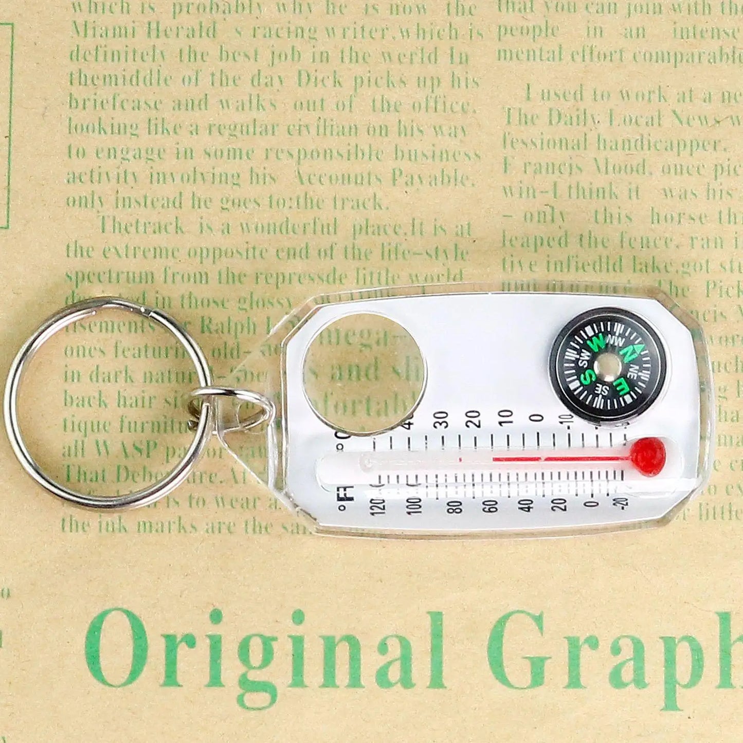 Mini Compass Thermometer Carabiner Keychain – Hiking Tool