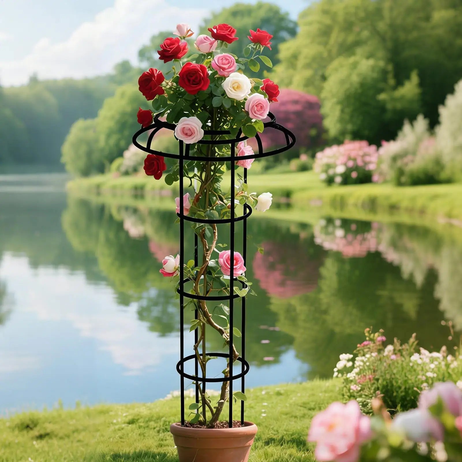Vertical Garden Trellis Artistic Landscaping Pole Outdoor Umbrella Trellis Tower For Vines Flowers Pea Bean Tomato Clematis Peaceful Pleasures Health and Wellness