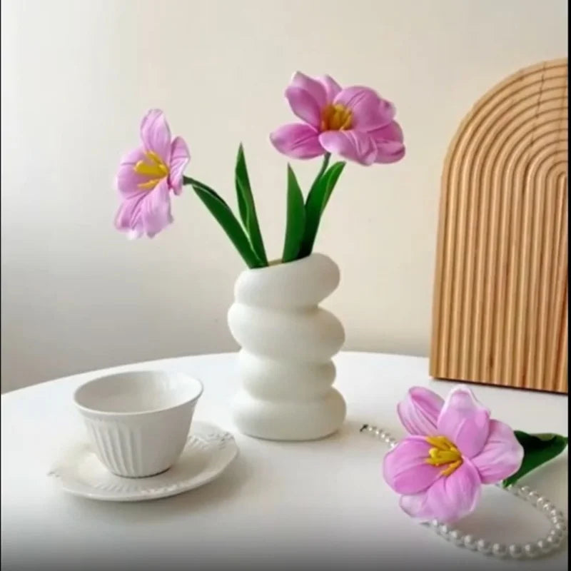 Plastic Vase Spiral Nordic Minimalist Imitation Glazed Porcelain Creative Flower Arrangement Decoration Dry Wet Flower Vase New Peaceful Pleasures Health and Wellness