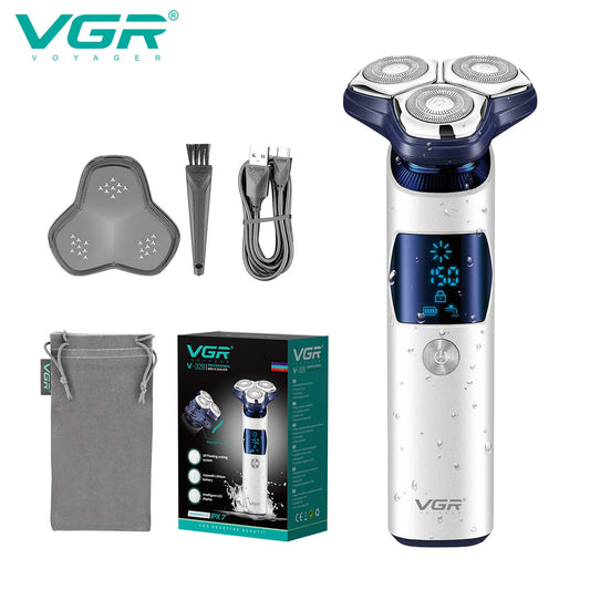 VGR 328 Men's Professional Shaver Metal Floating Three Blade Household Shaver LED Intelligent Digital Hair Trimming Machine Peaceful Pleasures Health and Wellness