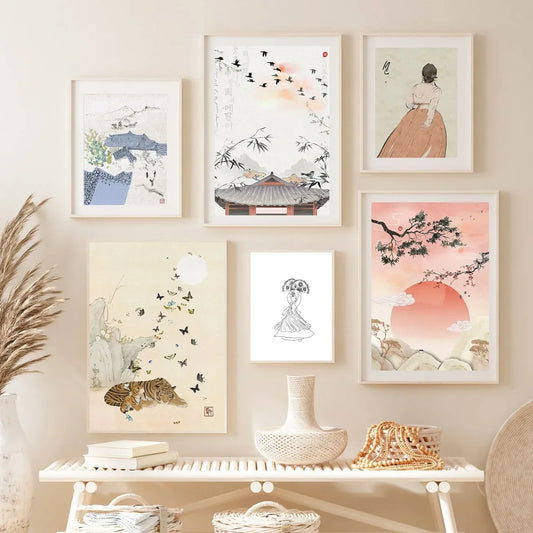 Korean Hanbok Traditional Canvas Wall Art | Vintage Asian Poster Canvas Wall Art Peaceful Pleasures Health and Wellness