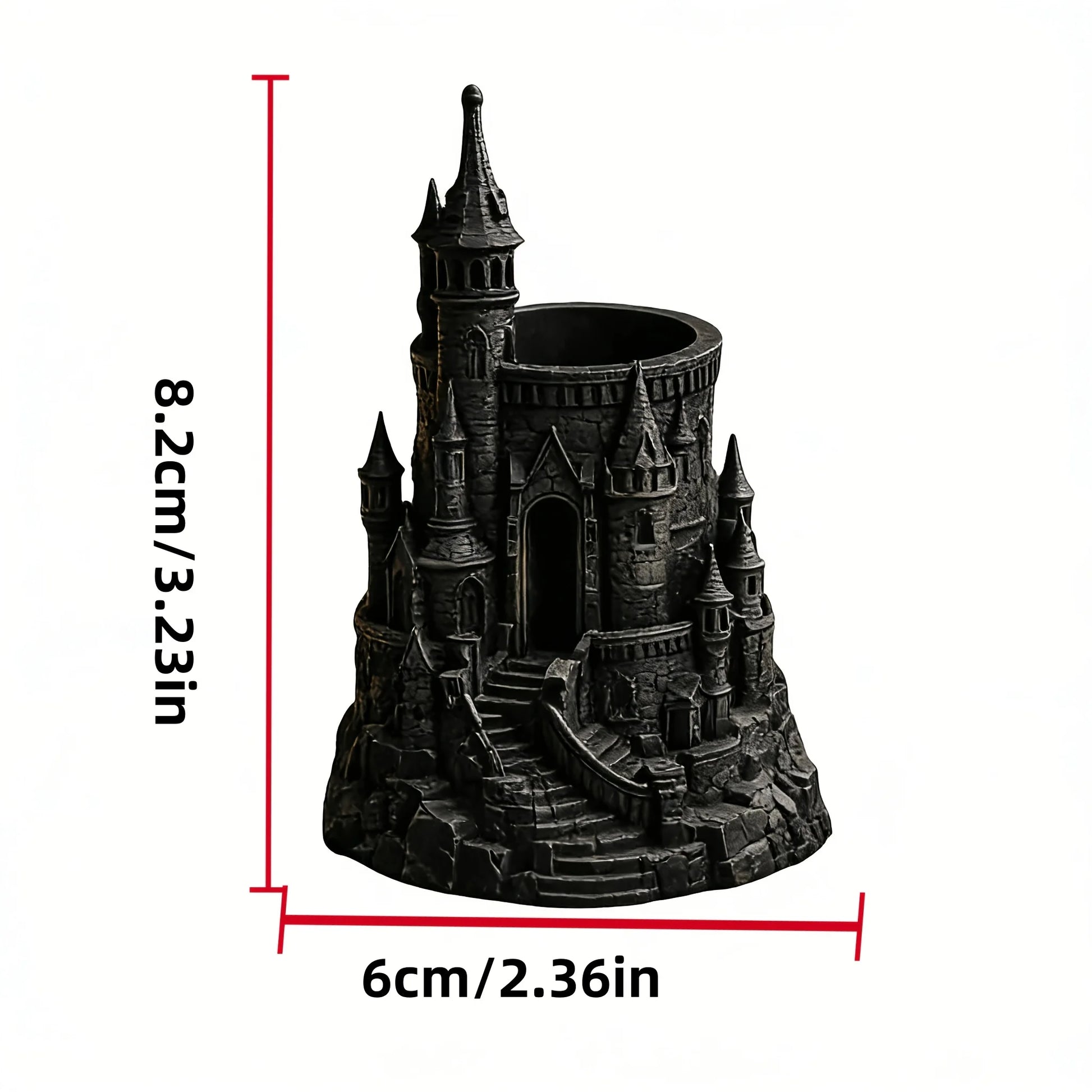 1-Piece Dark Castle-Shaped Pen Holder 3D Printed Vintage Architectural Pen Container Desk Organizer Decoration Student Designer Gift Magic Academy Castle Pen Holder Black Vintage Pen Container Niche Gift Peaceful Pleasures Health and Wellness