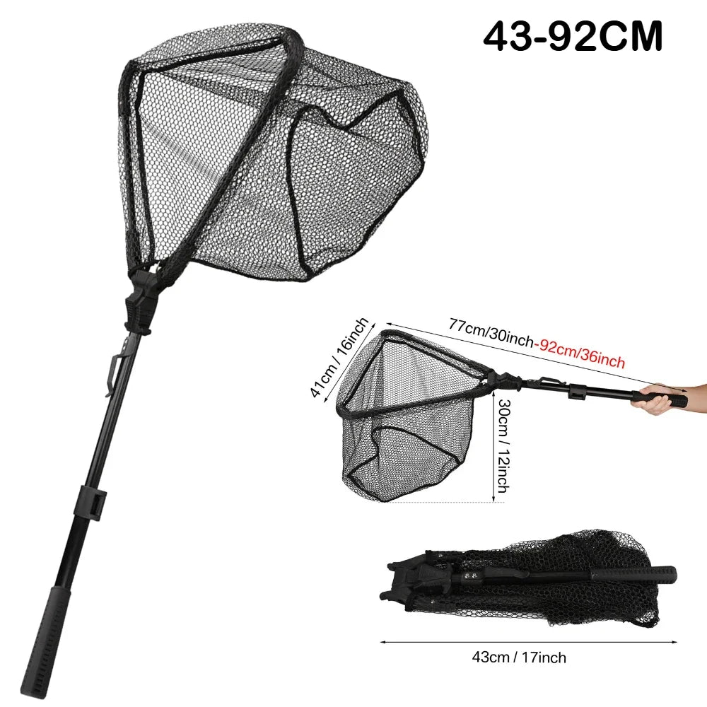 Triangle Fishing Landing Net with Telescoping Pole Handle Easy Catching or Releasing Fishing Net for Fly Trout Carp Course Sea Peaceful Pleasures Health and Wellness 43-92CM