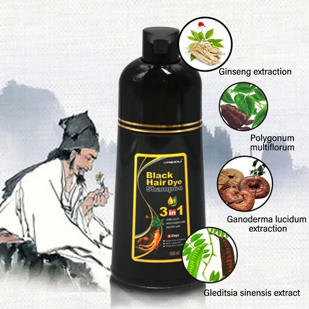 Meidu 3-in-1 Herbal Hair Dye Shampoo 500ml – Men & Women