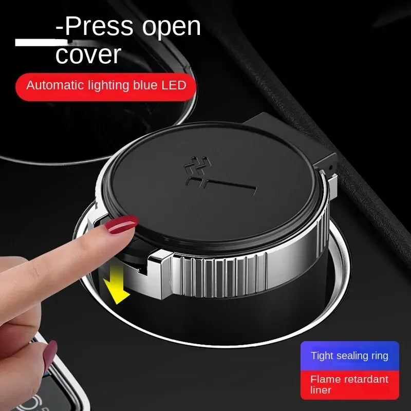 LED Car & Home Ashtray with Lid – Blue Glow, ABS & Metal