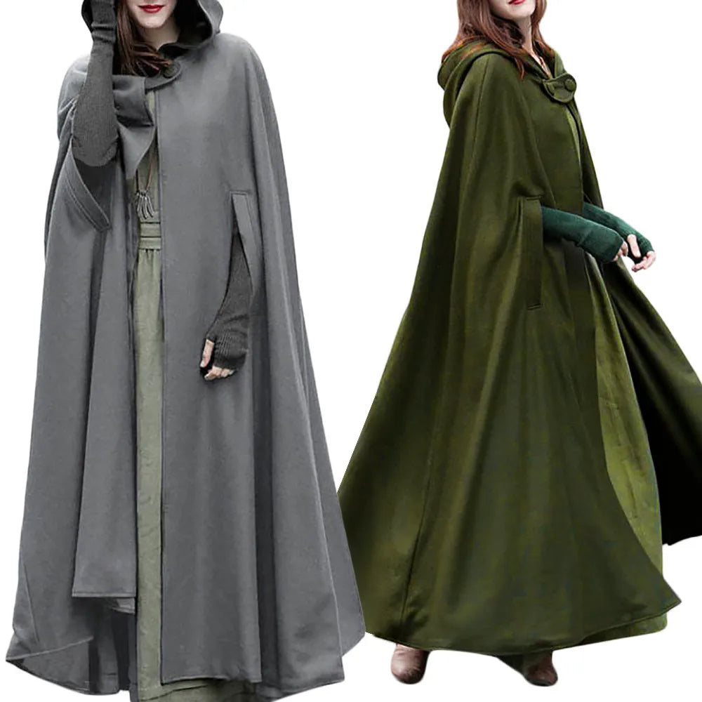 Women's Gothic Hooded Cape Cloak Trench Coat | Plus Size XS–3XL