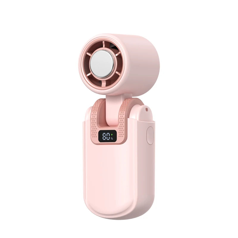 Mini Ice Cooling Portable Fan Turbo High Speed Handheld Fan Long Battery Life USB Rechargeable Foldable For Outdoor Travel Peaceful Pleasures Health and Wellness Pink With Ice Cold