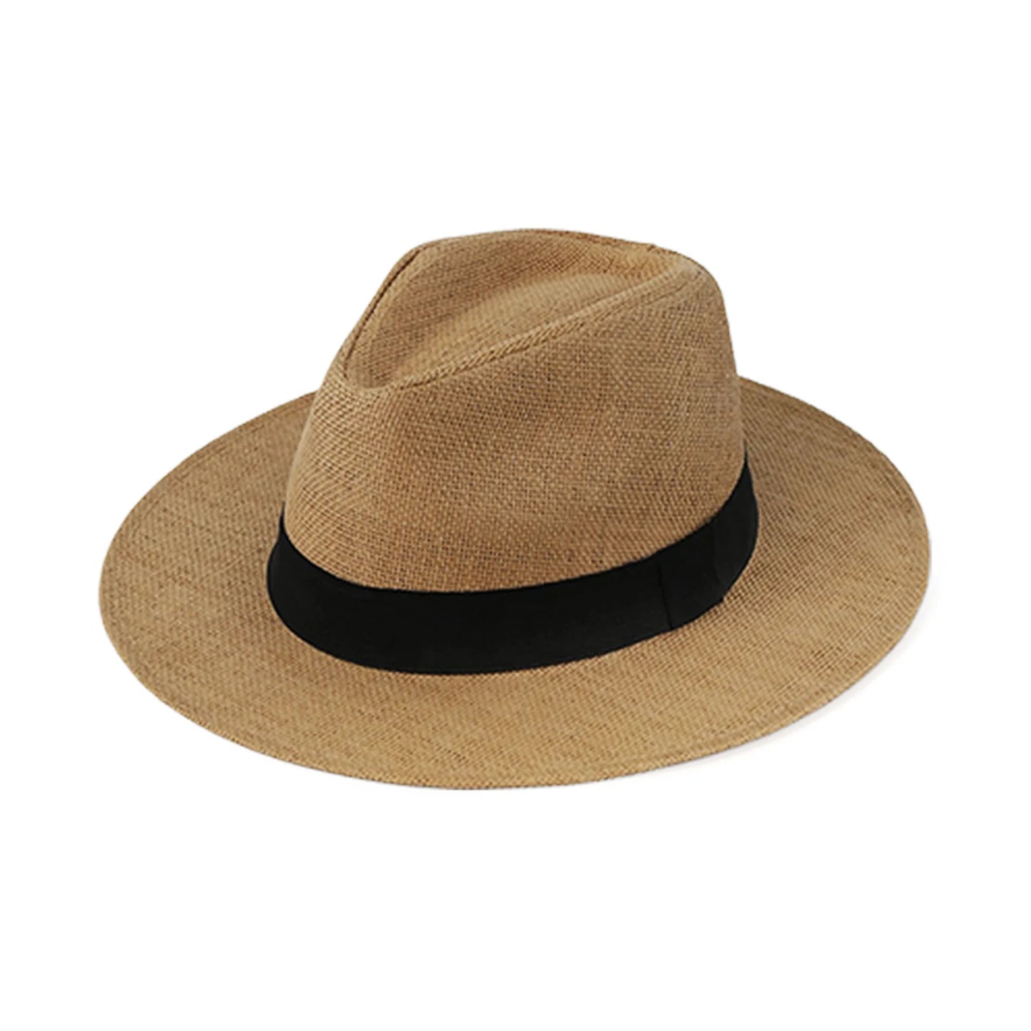 Hot Fashion Summer Casual Unisex Beach Trilby Large Brim Jazz Sun Hat Panama Hat Paper Straw Women Men Cap With Black Ribbon Peaceful Pleasures Health and Wellness Khaki 58