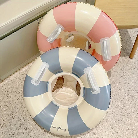 Kids' Vintage Striped Swim Ring with Handles – Blue & Pink Kids Swim Ring Peaceful Pleasures Health and Wellness