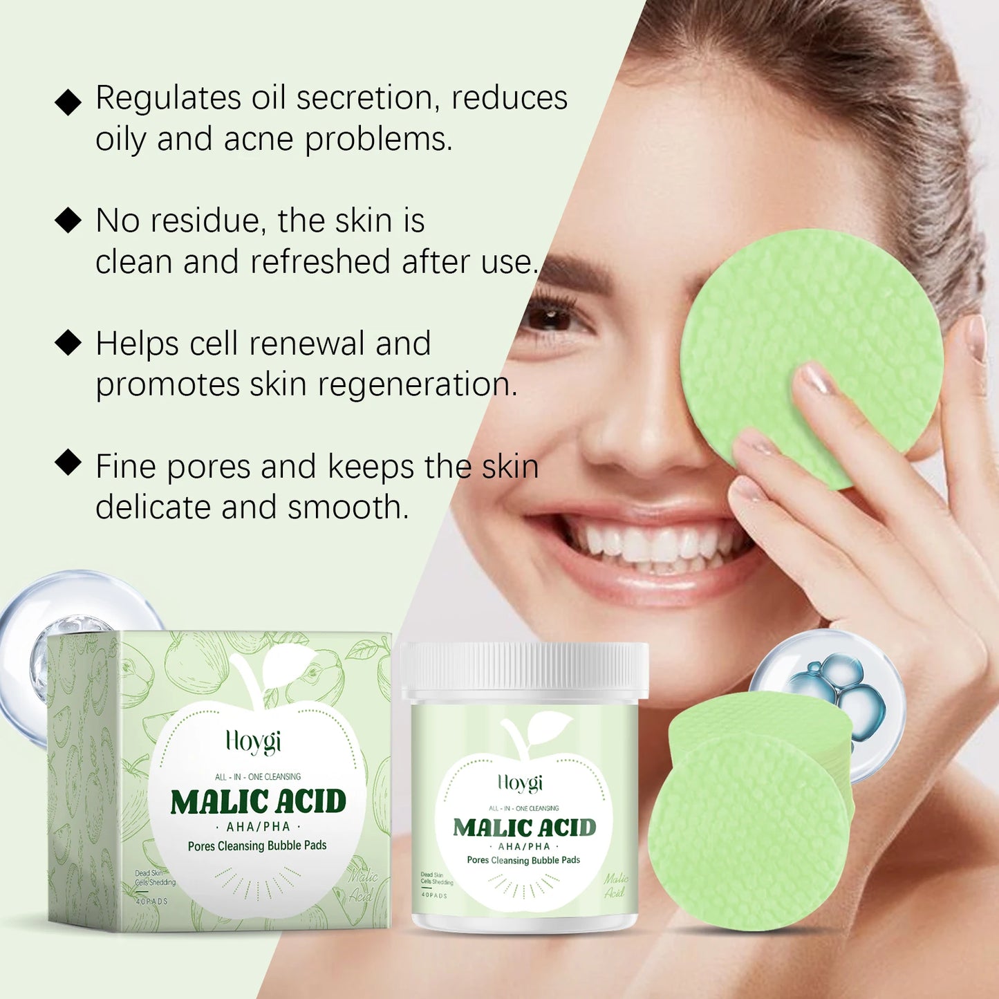 Malic Acid Pore Cleansing Exfoliating Pads – 40 Pack
