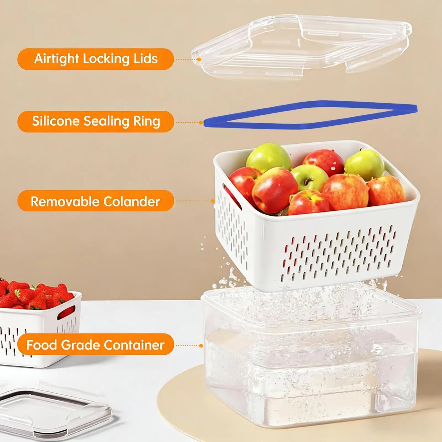 Double Layer Fruit & Veggie Drain Basket Storage Container