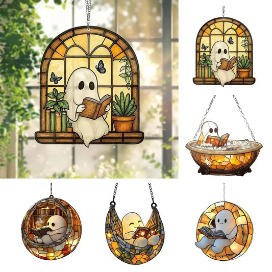 Ghost Reading Book Suncatcher – Acrylic Window Ornament Window Suncatcher Ornament Oasis Select