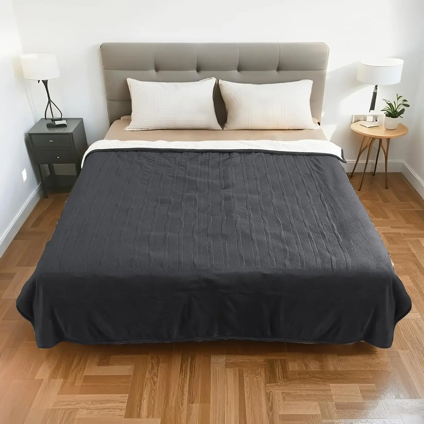 Queen Size Electric Heated Blanket with Dual-Sided Fabric, 4 Heat Settings, Auto Off, Machine Washable in Gray Peaceful Pleasures Health and Wellness