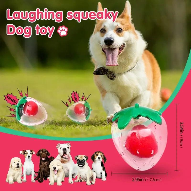 Squeaky Strawberry Dog Toy | Rubber Chew Toy for Small & Medium Dogs