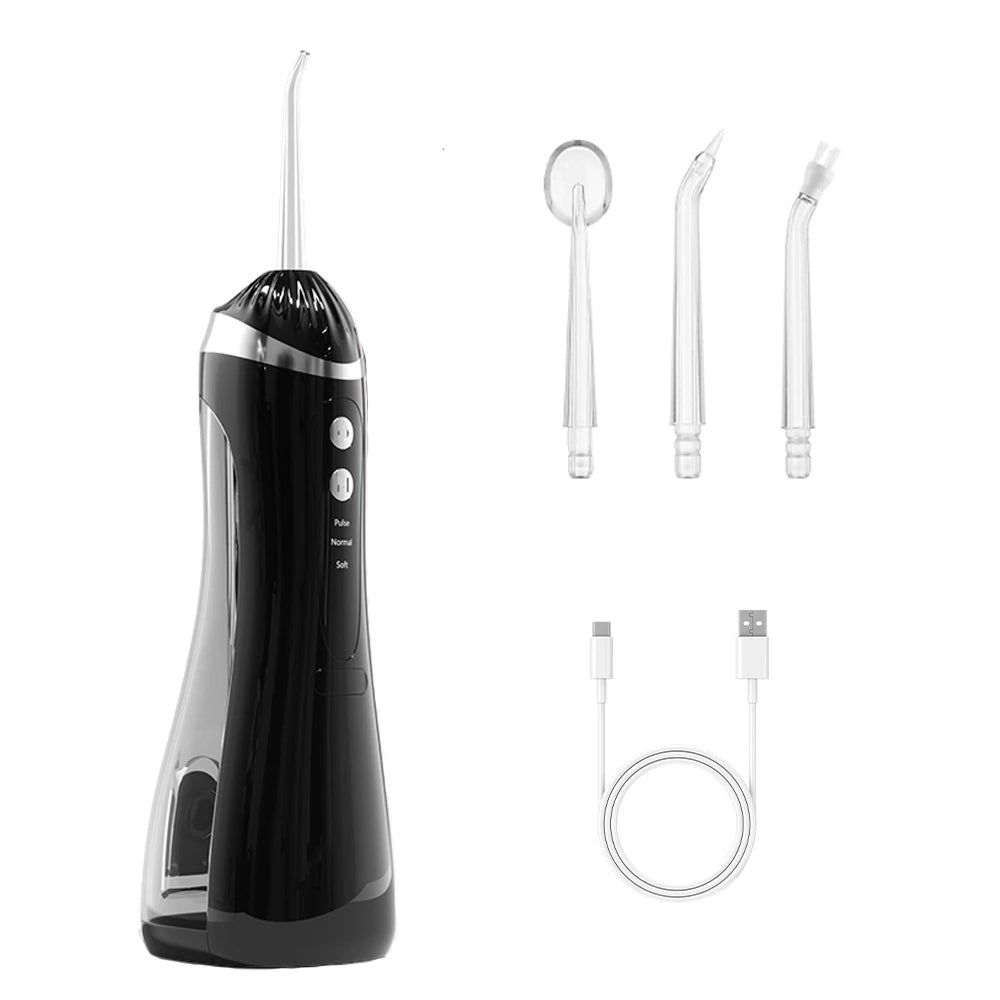 Electric Oral Irrigator Water Flosser for Teeth Dental Water Irrigator Rechargeable Portable Dental Water Jet for Teeth Cleaning Peaceful Pleasures Health and Wellness Black