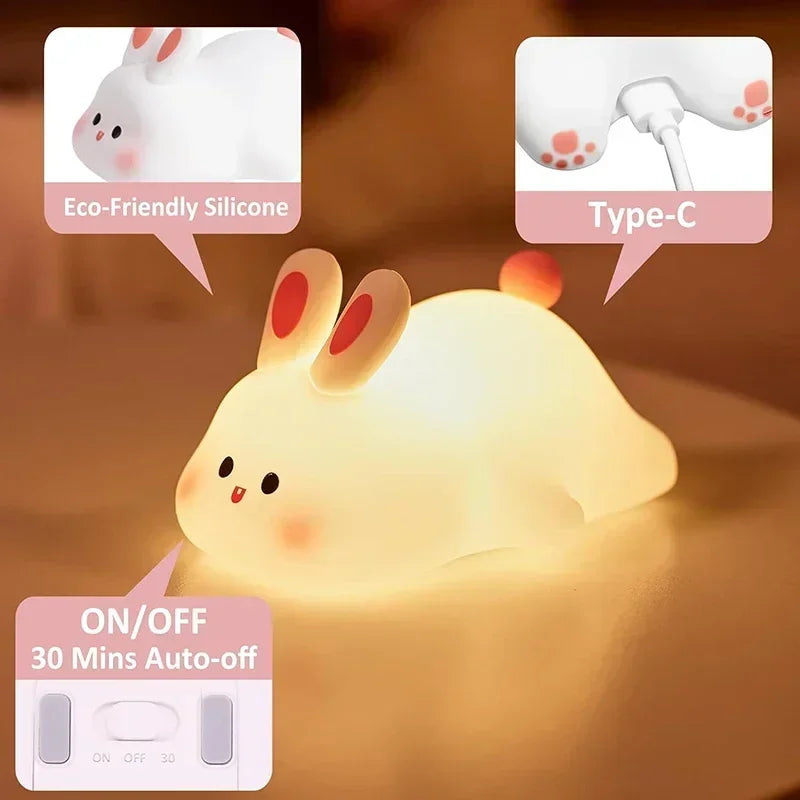 Big Face Rabbit Silicone Lamp New Cute Cartoon Papa Rabbit Silicone Night Light USB Charging Ambient Light LED Timer Desk Lamp Peaceful Pleasures Health and Wellness