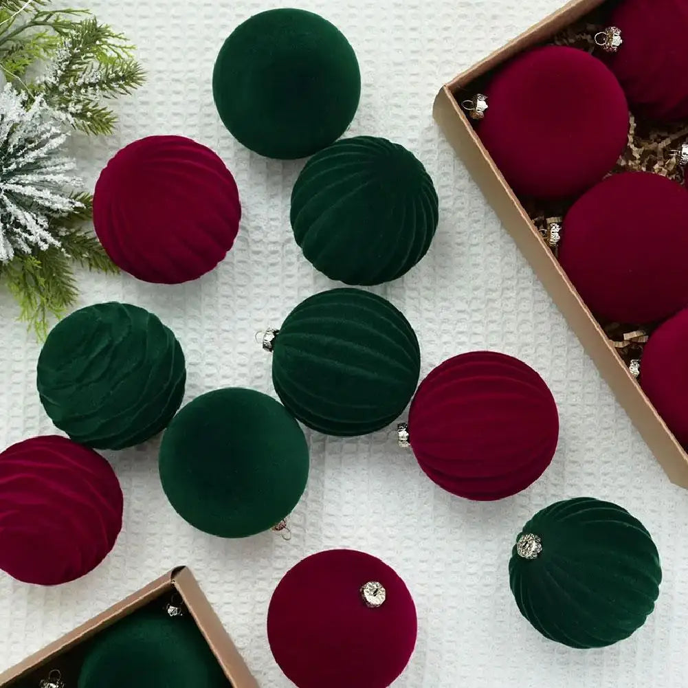 Green Velvet Flocked Christmas Ball Ornaments Set of 12 Christmas Tree Ornaments Peaceful Pleasures Health and Wellness