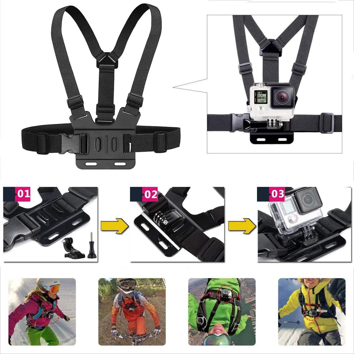 Chest Strap Mount for GoPro Hero 12–5, Insta360 & DJI OSMO